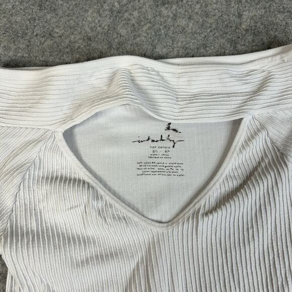 Intimately Free People Top Women XS/S White Ribbed Knit Cutout Crop Tee Stretch - Picture 5 of 6